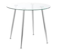 Helloshop26 Table de Salle à Manger Ronde Verre trempé Acier 75 x 87 cm Transparent Chrome 03_0008706