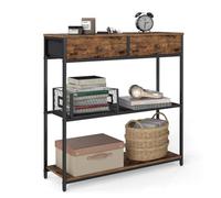 Helloshop26 Table d'entrée étroite avec 2 tiroirs en Tissu Meuble Console Bout de canapé sur 3 Niveaux 24 x 76 x 80 cm pour entrée Salon Marron 12_0007999