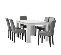 Helloshop26 Table Salon Salle à Manger avec 6 chaises rembourré 140 cm Blanc Gris 03_0004021