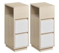 Helloshop26 Tables de Chevet étroite Lot de 2 Tables d’appoint avec 2 tiroirs et Compartiment Ouvert Montage à Gauche ou à Droite pour Chambre Beige 12_0007690