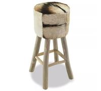 Helloshop26 Tabouret de Bar Design Chaise siège Cuir véritable Teck Rond 1202052