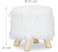 Helloshop26 Tabouret Fausse Fourrure Poils Pouf 4 Pieds Bois Blanc 13_0002796
