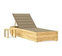 Helloshop26 Transat Chaise Longue Bain de Soleil lit de Jardin terrasse Meuble d'extérieur 198 cm avec Table et Coussin pin imprégné 02_0012654