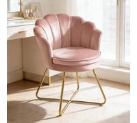 Hellove Chaise Coiffeuse, Chaise Coquillage Velours avec Pieds en Métal l'or, Fauteuil Salon Confortable, Fauteuil Lecture, Chair pour Salon, Chambre, Tabouret Coiffeuse, Rose-Corail