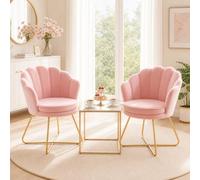 Hellove Chaise Coiffeuse, Lot de 2 Chaise Coquillage Velours avec Pieds en Métal l'or, Fauteuil Salon Confortable, Fauteuil Lecture, Chair pour Salon, Chambre, Tabouret Coiffeuse, Rose
