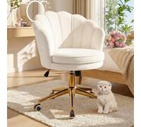 Hellove Chaise Coiffeuse Pivotante - Chaise Pétale/Coquillage en Velours Beige avec roulettes, Fauteuil Coiffeuse Hauteur Réglable, Base Métallique Dorée - pour Salon, Bureau, Chambre