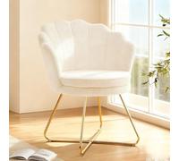 Hellove Chaise Coiffeuse Sherpa - Design Coquillage Fauteuil Coiffeuse, Pieds en Métal Doré, Fauteuil Salon Confortable pour Lecture, Chambre ou Tabouret Coiffeuse, Blanc