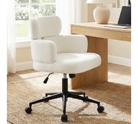 Hellove Chaise de Bureau, Chaise Coiffeuse avec Dossier et Accoudoirs Fixes, Fauteuil Pivotant à roulettes, Chenille, Réglable en Hauteur, Capacité 150 kg, pour Bureau Chambre à Coucher Salon, Beige