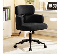 Hellove Chaise de Bureau, Chaise Coiffeuse avec Dossier et Accoudoirs Fixes, Fauteuil Pivotant à roulettes, Chenille, Réglable en Hauteur, Capacité 150 kg, pour Bureau Chambre à Coucher Salon, Noir