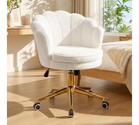 Hellove Chaise de Bureau, Chaise Coiffeuse avec Pétale/Coquille Dossier, Fauteuil Coquillage Moderne avec Base Métallique Dorée, Fauteuil Coiffeuse pour Salon, Bureau, Chambre, Blanc Sherpa