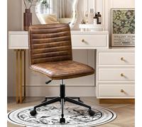 Hellove Chaise de Bureau sans Accoudoirs Moderne, Chaise Coiffeuse Fauteuil de Bureau en PU Cuir avec roulettes, Siège Roulante Pivotante à Dossier Réglable en Hauteur,pour Salon,Bureau,Chambre,Marron