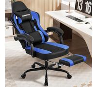 Hellove Chaise Gaming Ergonomique avec Repose-Pieds, Fauteuil de Bureau Réglable en Cuir PU, Support Lombaire, Accoudoirs Synchronisés, pour Adultes et Adolescents, Noir et Blanc