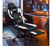 Hellove Fauteuil Gaming Ergonomique avec Soutien Lombaire Réglable, Repose-Pieds Rétractable, Dossier Inclinable 135°, Chaise De Bureau en Cuir Confortable, Hauteur Ajustable, Bleu