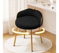 Hellove Tabouret Coiffeuse 360° Pivotante avec Pieds en Métal Doré, Chaise de Maquillage Moderne Rond, Pouf Coiffeuse avec Dossier Courbé, Siège de Coiffeuse Pivotant pour Adulte, Noir