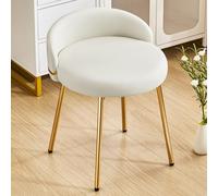 Hellove Tabouret Coiffeuse avec Pieds en Métal Doré, Tabouret de Maquillage Moderne Rond, Chaise de Coiffeuse en Cuir, Stool de Pied avec Dossier Courbé pour Salle À Manger, Chambre, Salon, Blanc