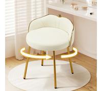 Hellove Tabouret Coiffeuse Pivotante Coquillages, Pouf Coiffeuse Cuir avec Pieds en Métal Doré, Chaise Rembourré Moderne, Charge 150kg Confort Stool Fille pour Salon & Chambre, Beige