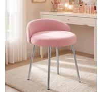 Hellove Tabouret Coiffeuse Samt Rond avec Pieds en Métal Argenté, Chaise Coiffeuse Moderne Vanity Stool avec Dossier Courbé et Assise Rembourrée pour Chambre, Salon, Charge 150kg, Rosa