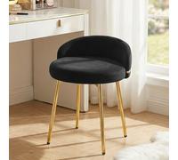 Hellove Tabouret Coiffeuse Samt Rond avec Pieds en Métal Doré, Chaise Coiffeuse Moderne Vanity Stool avec Dossier Courbé et Assise Rembourrée pour Chambre, Salon, Charge 150kg, Noir