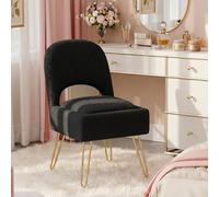 Hellove Tabouret Coiffeuse Sherpa avec Dossier & Rangement - Chaise Coiffeuse à Pieds Dorés, Pouf Rembourré pour Salon, Chambre, Siège 42 cm, Espace de Stockage 11L, Noir