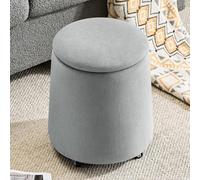Hellove Tabouret Repose Pied Pouf avec Rangement Pouf Salon en Tissu à roulettes Boucle Terry, Ottomans Ronds Ø37 x 45cm pour Coiffeuse, Salon, Chambre, Bureau, Dortoir, Gris