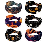 Helloween Elements Lot de 6 bandeaux extensibles pour femme - Turban antidérapant extra large pour l'entraînement, le sport et un usage quotidien