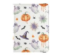 Helloween Porte-passeport en cuir avec motif citrouille Blanc