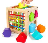 HELLOWOOD Jeu de tri Montessori Cube à emboîter à partir de 1 an, Cube de motricité avec 8 Cubes à emboîter, Jouets en Bois pour Enfants à partir de 1 2 3 Ans