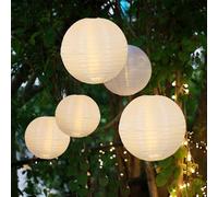 Hellum 150872 Lot de 5 lampions résistants aux intempéries, blanc chaud, télécommande, 2 x Ø 25 cm et 3 x Ø 20 cm, LED extérieur, mariage, balcon