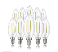 Hellum Ampoule LED bougie E14, lot de 10, 2,2W, remplace 25W, verre clair | Ampoule E14 flamme, petit culot à vis, LED filament vintage, forme bougie C35, blanc chaud 2700 K, 250 lm, clair, 207101