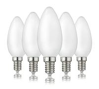 Hellum Ampoule LED bougie E14, lot de 5, 4,2W, remplace 40W, verre mat | Ampoule E14 flamme, petit culot à vis, LED filament vintage, forme bougie C35, blanc chaud 2700 K, 470 lm, RA90, mat, 207217