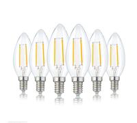 Hellum Ampoule LED bougie E14, lot de 6, 2,2W, remplace 25W, verre clair | Ampoule E14 flamme, petit culot à vis, LED filament vintage, forme bougie C35, blanc chaud 2700 K, 250 lm, clair, 220162