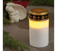Hellum Bougies funéraires LED à piles blanches, bougies funéraires LED pour l'extérieur avec minuterie, (2xLR14, non incluses) 7,5x12,5cm 520385