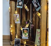 Hellum Chaîne lumineuse LED à clip photo, 40 LED, blanc chaud, fonctionne sur piles (3x AA, non incluses) avec connexion USB en option, intérieur IP20, câble LED transparent, 150360/523096