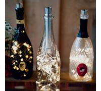 Hellum chaîne lumineuse pour bouteilles de vin avec minuterie, blanc chaud, mini guirlande led à pile (AAA) pour bouteilles, chaîne pour bouteilles de vin, décoration de table, Noël 524543