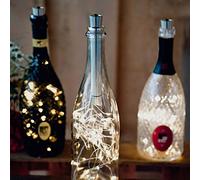 Hellum chaîne lumineuse pour bouteilles de vin avec minuterie, blanc chaud, mini guirlande led à pile (AAA) pour bouteilles, chaîne pour bouteilles de vin, décoration de table, Noël 150599