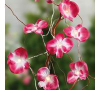Hellum Guirlande lumineuse LED d'intérieur avec orchidées roses, 10 LED blanc chaud, longueur illuminée 1,35 m, guirlande lumineuse à piles, décoration lumineuse florale pour la Saint-Valentin 300178