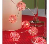 Hellum LED Guirlande lumineuse avec roses, 20 LED rouges, 190 cm eclairées, câble transparent, pour intérieur, fonctionne sur piles (3AA), guirlande lumineuse LED pour Saint Valentin <59 lm 300192