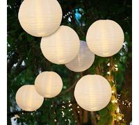 Hellum lot 7 lampions résistants intempéries LED blanc chaud batterie Ø 30 cm Ø 25 cm Ø 20 cm lampions télécommande