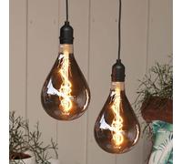 Hellum Lot de 2 lampes suspendues rétros avec piles et télécommande, A130, diamètre : 13 cm, ampoule fumée, à intensité variable, lampe suspendue d'extérieur (8 x AA non inclusive) 151466