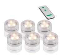 hellum Lot de 6 bougies chauffe-plat LED submersibles avec télécommande IP 68 Blanc chaud Ø 3 cm Éclairage de piscine avec piles (non incluses) 523072