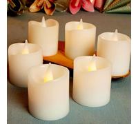hellum Lot de 6 bougies LED en cire véritable blanche - Bougies en cire avec flamme vacillante Ø5x5cm, alimentées par piles (6x CR2032, incluses) pour intérieur, décoration de Noël, bougies en cire