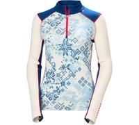 Helly-Hansen - Première couche thermique en laine de mérinos - W Lifa Merino Midw Gra 1/2 Zip Bright Blue New Nordic Aop en Laine - Taille M - Bleu Bleu M