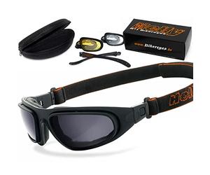 HELLY® - No.1 Bikereyes®| Lunettes de moto, lunettes de soleil moto, anti-buée, rembourrées | Verres interchangeables pour la conduite de nuit | Verres de sécurité HLT® | Branches et bandeau | eagle