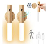 HELLYMOON Applique murale en bois avec détecteur de mouvement Rechargeable par USB Blanc chaud Sans fil Avec interrupteur Pour chambre à coucher, couloir,cage d'escalier (3pcs Pack)