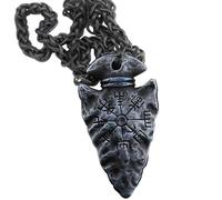 Helm of Awe et Viking Vegvisir Rune Spear Collier Pendentif, ne se fanent jamais Bijoux de la mythologie Nordique Viking païen amulette Cadeau