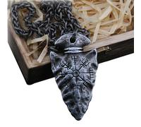 Helm of Awe et Viking Vegvisir Rune Spear Collier Pendentif, ne se fanent jamais Bijoux de la mythologie Nordique Viking païen amulette Cadeau