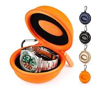 HELMDY 1 Pièces Boîte Montre Voyage,Montre Fermeture à Glissière Étui,avec Mousqueton Et Éponge,Portable Montre Ronde Boîte de Rangement,Convient à Toutes les Montres Inférieures à 50mm(Orange)