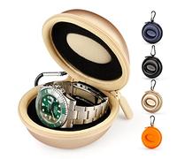 HELMDY 1 Pièces Boîte Montre Voyage, Montre Fermeture à Glissière Étui, avec Mousqueton Et Éponge, Portable Montre Ronde Boîte de Rangement, Convient à Toutes les Montres Inférieures à 50mm(Doré)