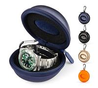 HELMDY 1 Pièces Boîte Montre Voyage, Montre Fermeture à Glissière Étui, avec Mousqueton Et Éponge, Portable Montre Ronde Boîte de Rangement, Convient à Toutes les Montres Inférieures à 50mm(Bleu)