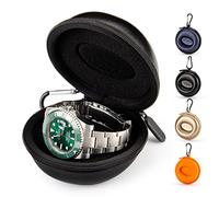 HELMDY 1 Pièces Boîte Montre Voyage, Montre Fermeture à Glissière Étui, avec Mousqueton Et Éponge, Portable Montre Ronde Boîte de Rangement, Convient à Toutes les Montres Inférieures à 50mm(Noir)